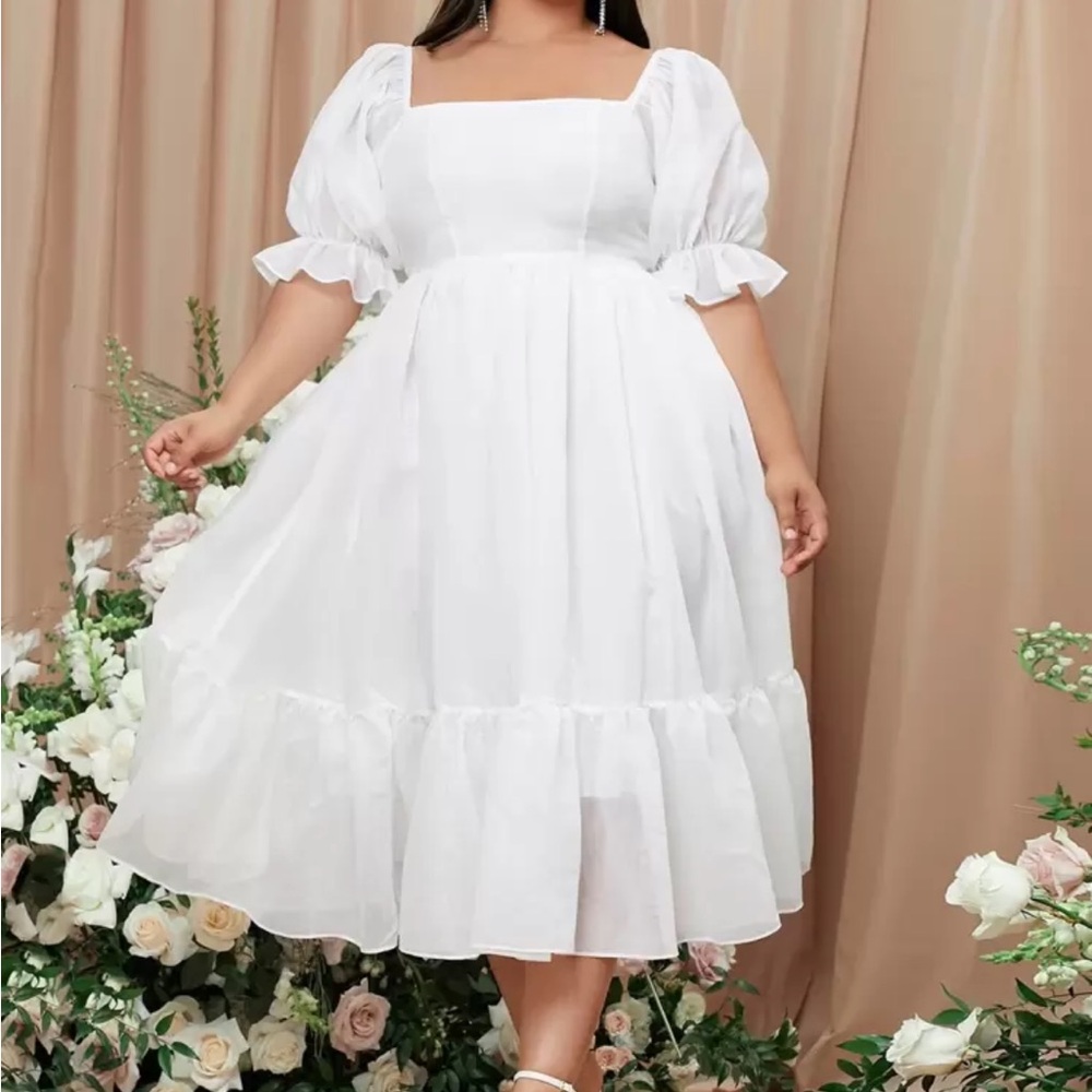 Elegant White Puff Sleeve Dress